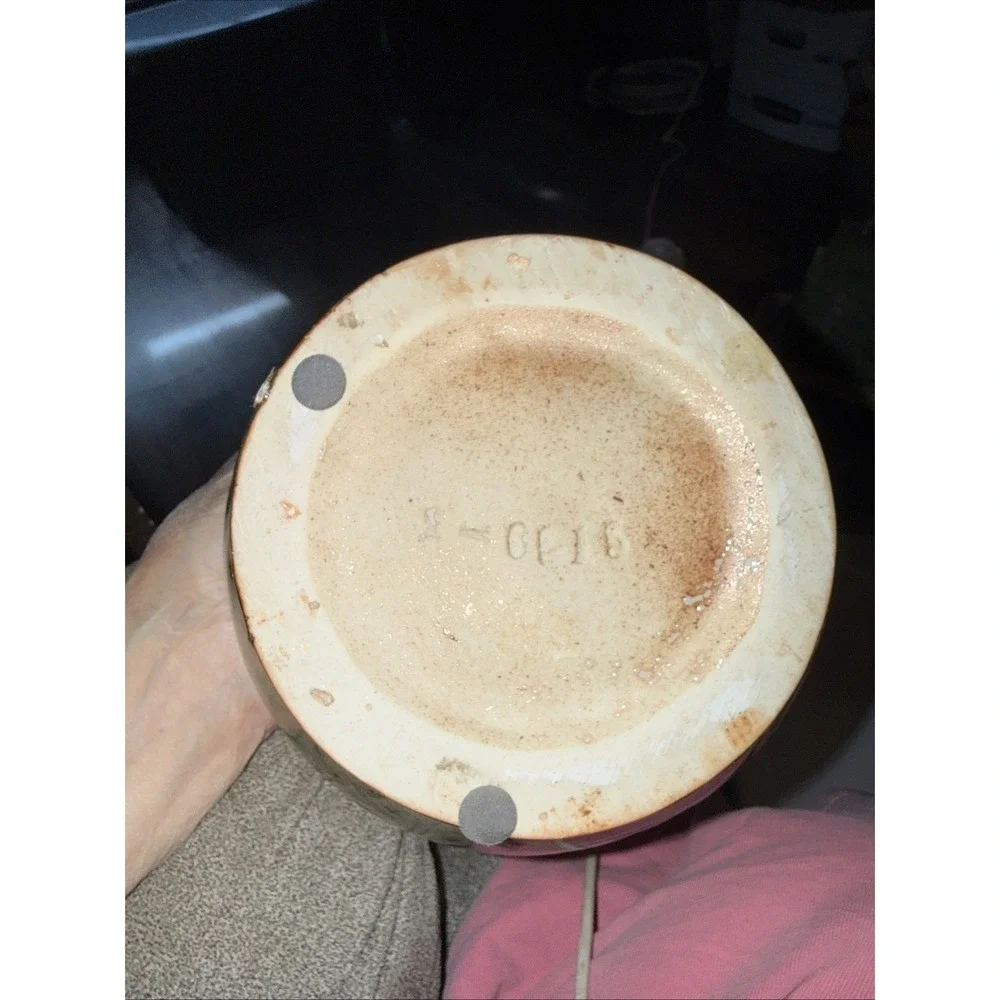 VTG Art Pottery Green Brown Glaze Signed Marked Numbered Planter Bowl Vase